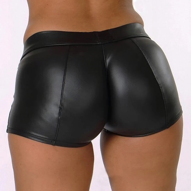 Pantalones Cortos de Piel Sintética para Mujer - Shorts Sexys de Cintura Alta Elásticos Brillantes Ajustados para Discoteca 2023