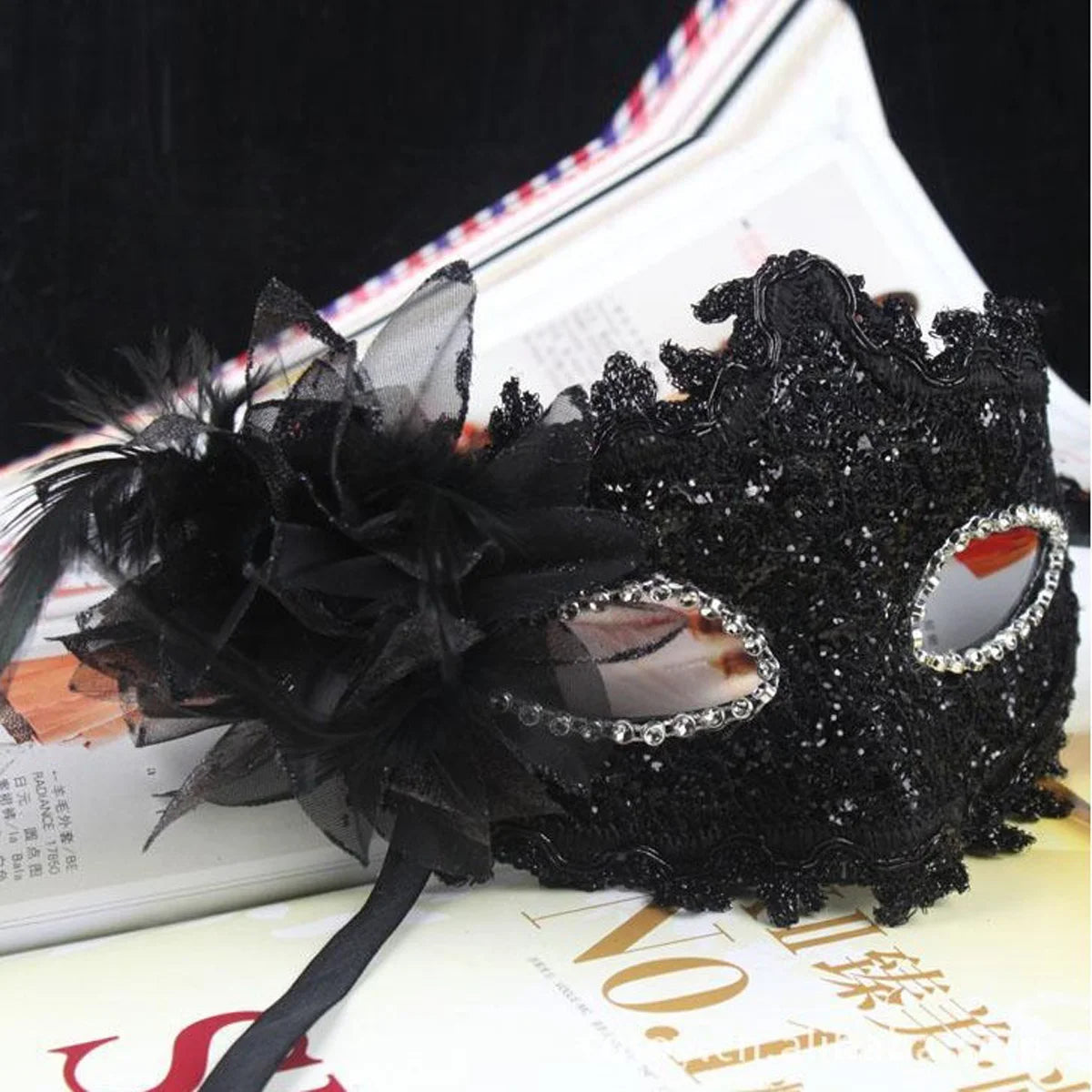 Máscaras de boda para mascarada, maquillaje de Halloween, encaje negro veneciano, fiesta de disfraces Vintage