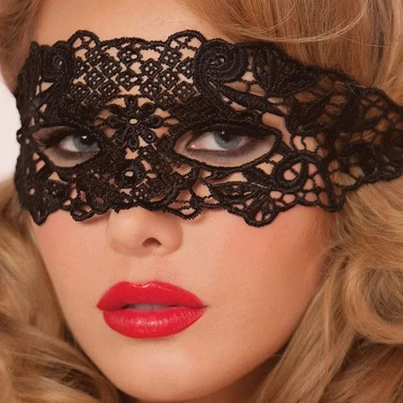 Máscara facial de encaje hueco para mujer, accesorios de fiesta de princesa, Cosplay, club nocturno, Reina, media cara, negro