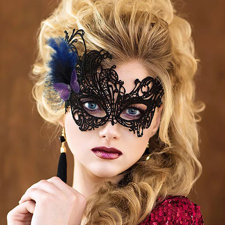 Fiesta de disfraces negra, accesorio de media cara, máscara de mariposa de plumas, máscara de ojos misteriosa anual para fiesta