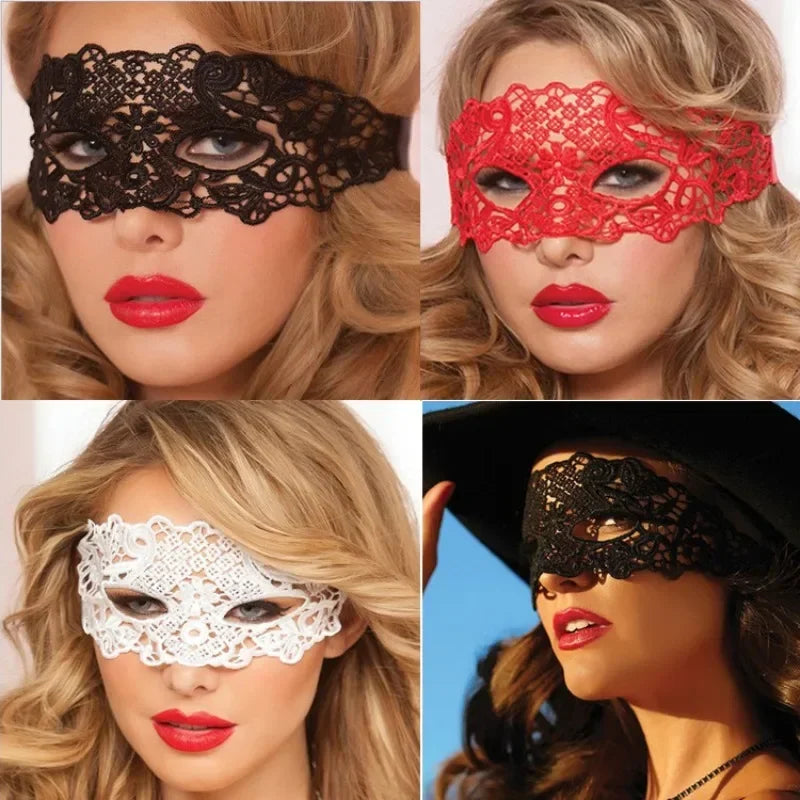 Máscara facial de encaje hueco para mujer, accesorios de fiesta de princesa, Cosplay, club nocturno, Reina, media cara, negro