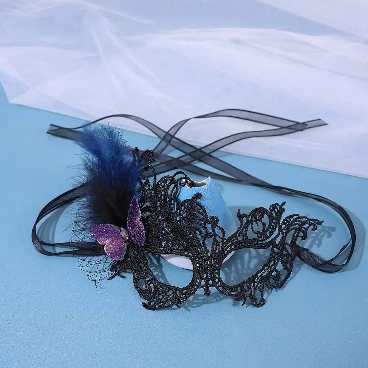 Fiesta de disfraces negra, accesorio de media cara, máscara de mariposa de plumas, máscara de ojos misteriosa anual para fiesta
