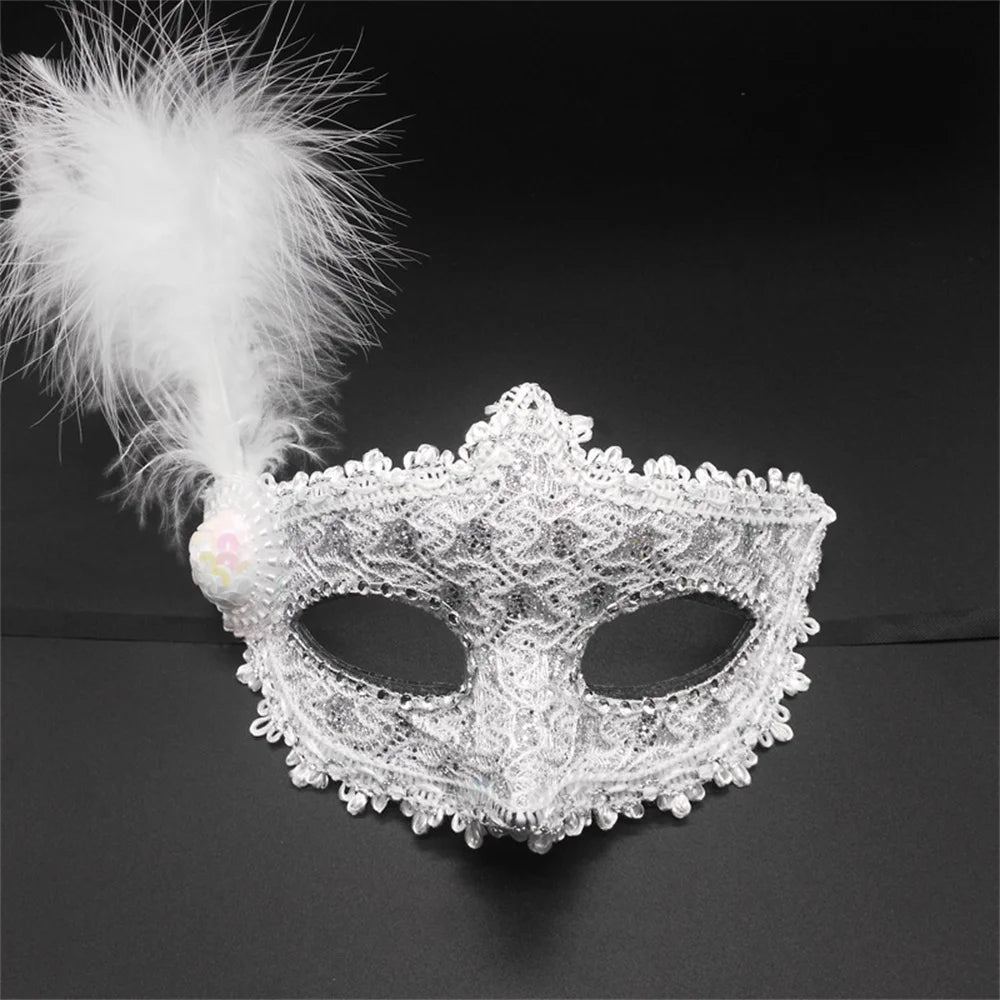 Máscara Sexy de Carnaval con Plumas y Encaje Decoración Cosplay Fiesta Baile de Princesa Mardi Gras Media Máscara Decoración de Vestido Encantadora Sexy