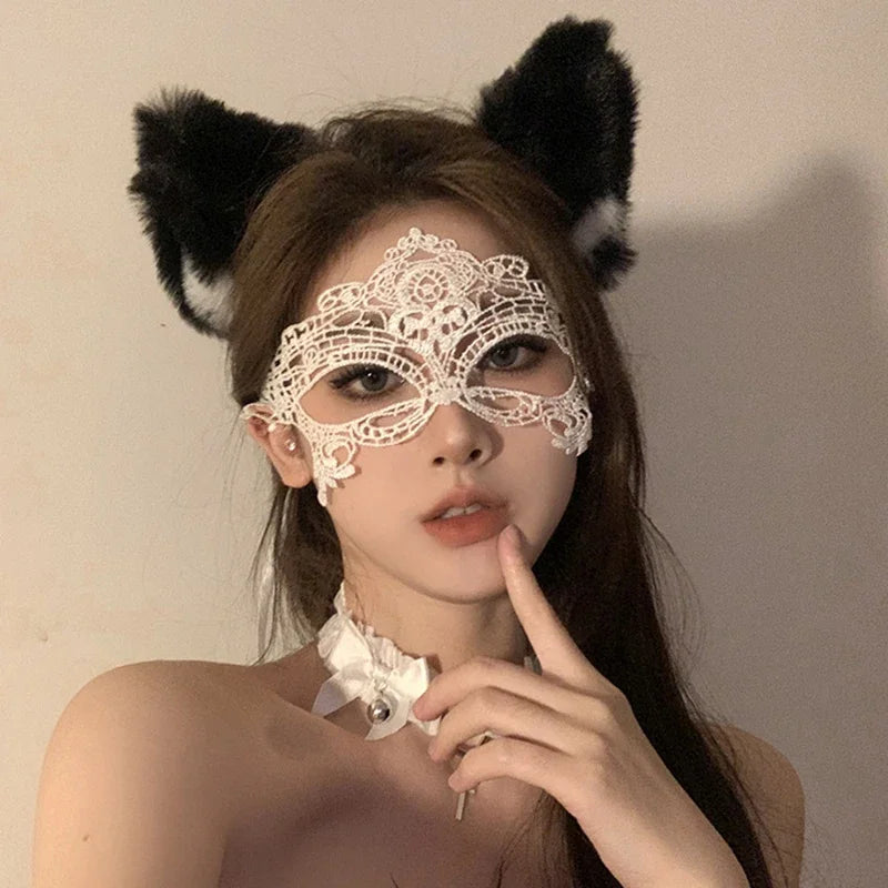 Máscara facial de encaje hueco para mujer, accesorios sexys para fiesta de graduación de plumas negras de princesa, disfraz de fiesta para niña, máscara de Cosplay para mascarada