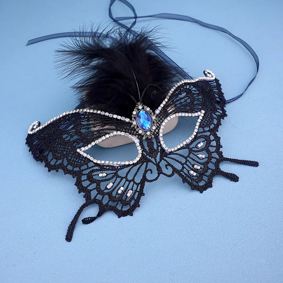 Fiesta de disfraces negra, accesorio de media cara, máscara de mariposa de plumas, máscara de ojos misteriosa anual para fiesta