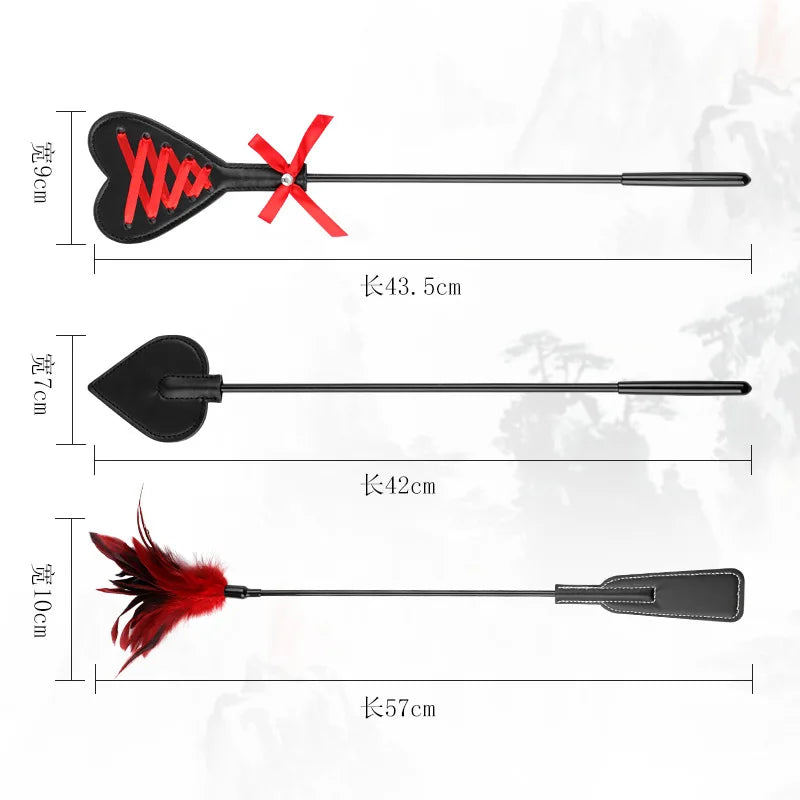 Paletas de plumas de cuero Pu, látigo para azotar, juego de rol, montar a caballo para entrenamiento de caballos, bate ecuestre