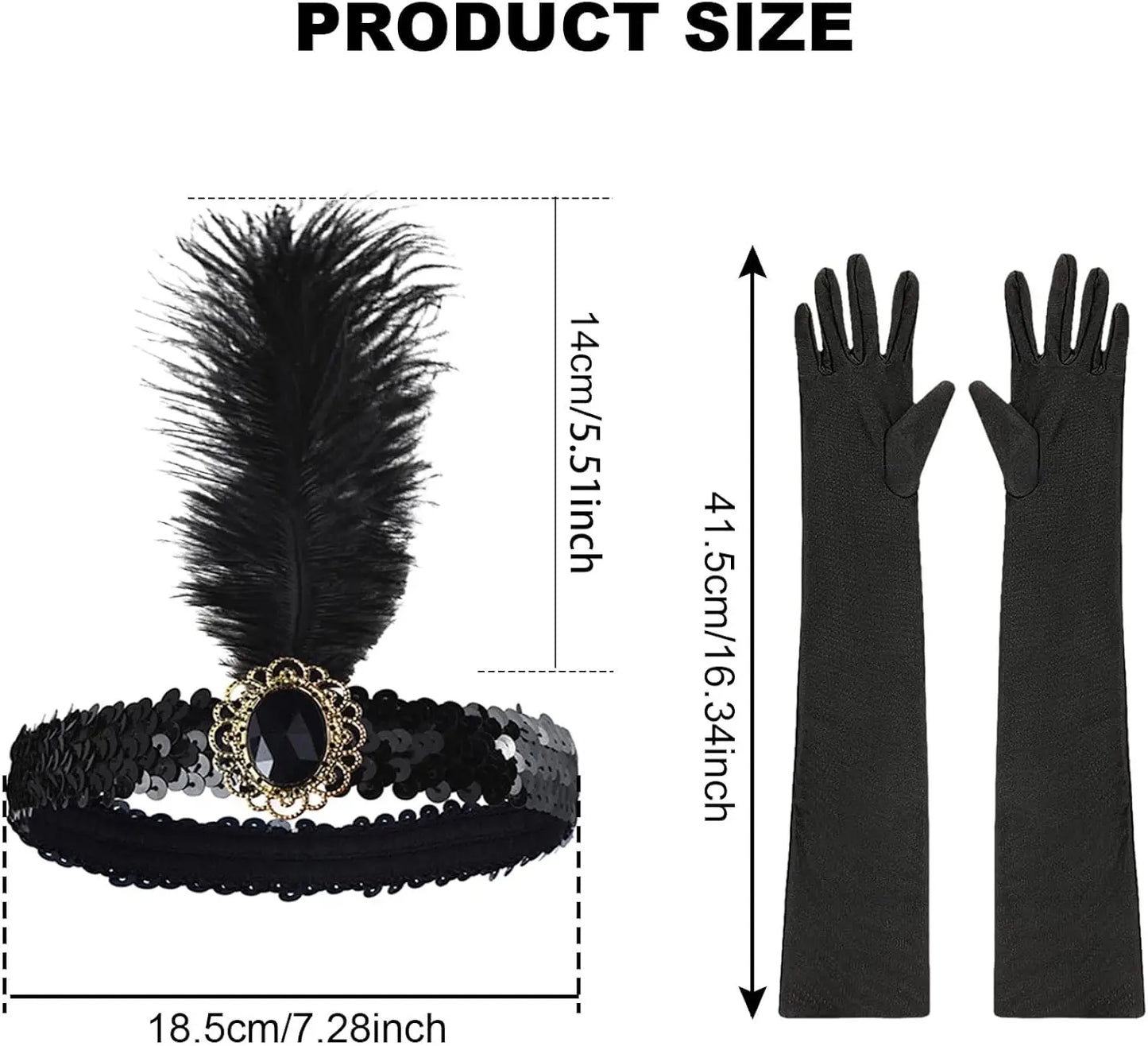 PESENAR-Juego de accesorios de los años 20, 7 Uds., diadema, collar, guantes, soporte, pendientes, pulsera, abanico plegable para fiesta rugiente